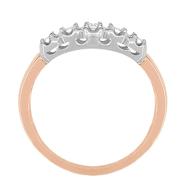 1950's Retro Modern 5 Diamond Wedding Band in Two-Tone 14 Karat Rose Gold and White Gold - alternate view