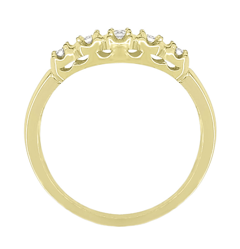 Yellow Gold 1950's Retro Modern Filigree 5 Diamond Wedding Band - Item: WR674Y-LC - Image: 2