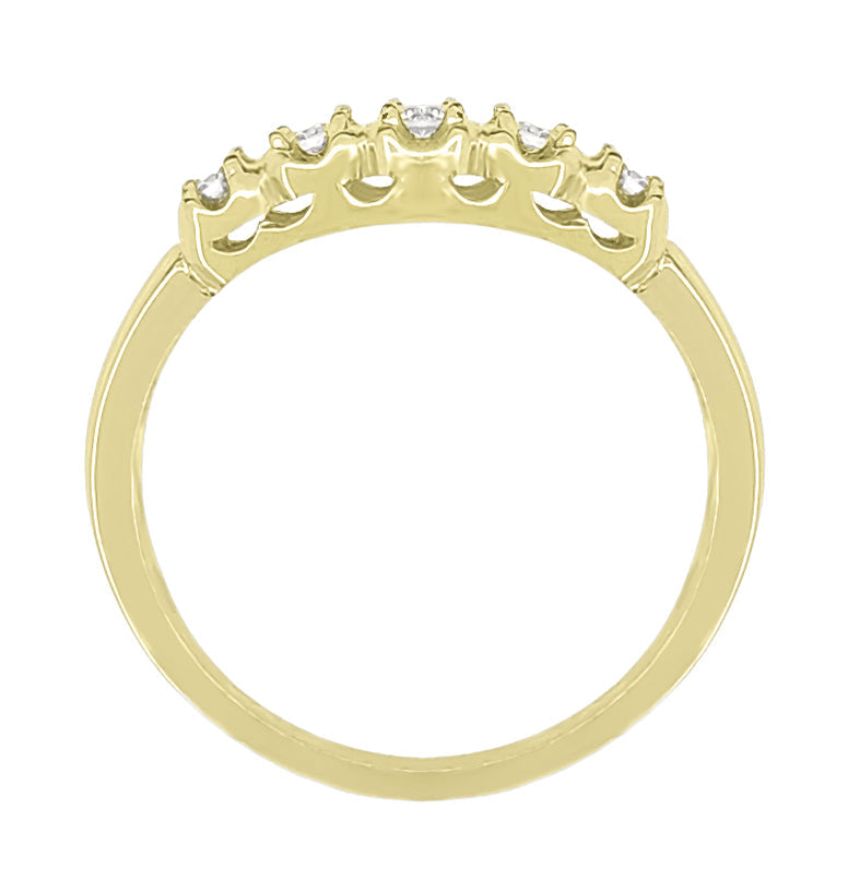 Yellow Gold 1950's Retro Modern Filigree 5 Diamond Wedding Band - Item: WR674Y-LC - Image: 2