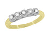 Two Tone 1950's Retro Filigree Straightline 5 Diamond Wedding Band in White and Yellow Gold - 10K or 14K