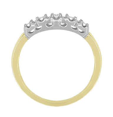 Two Tone 1950's Retro Filigree Straightline 5 Diamond Wedding Band in White and Yellow Gold - 10K or 14K - alternate view