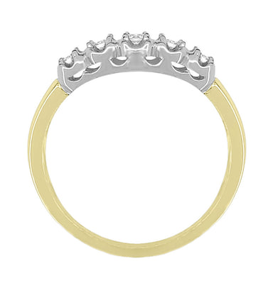 Two Tone 1950's Retro Filigree Straightline 5 Diamond Wedding Band in White and Yellow Gold - 10K or 14K - alternate view