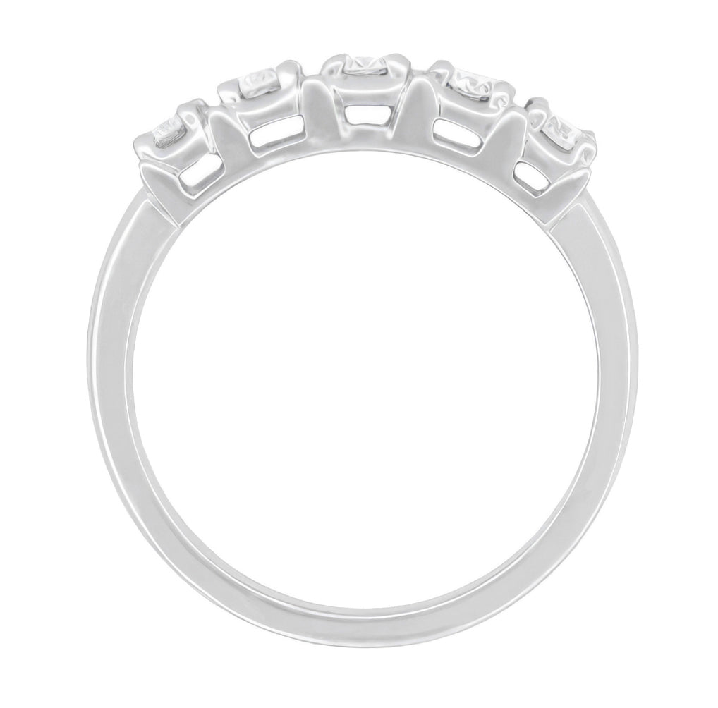 1950's Mid Century Modern Straightline 5 Diamond Platinum Wedding Ring - 0.50 Carat T.D.W. - Item: WR728P-LC - Image: 3