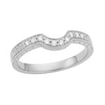 Royal Crown Curved Diamond Engraved Wedding Band in 14K or 18K White Gold
