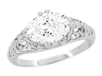 Edwardian Filigree East West Oval Diamond Engagement Ring in White Gold - 1.30 Carat