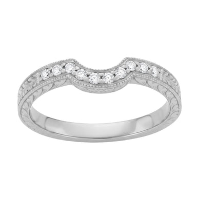 Royal Crown Curved Diamond Wedding Band in White Gold - 14K or 18K