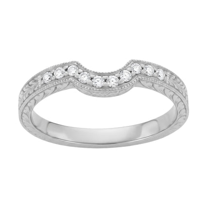 Royal Crown Curved Diamond Wedding Band in White Gold - 14K or 18K
