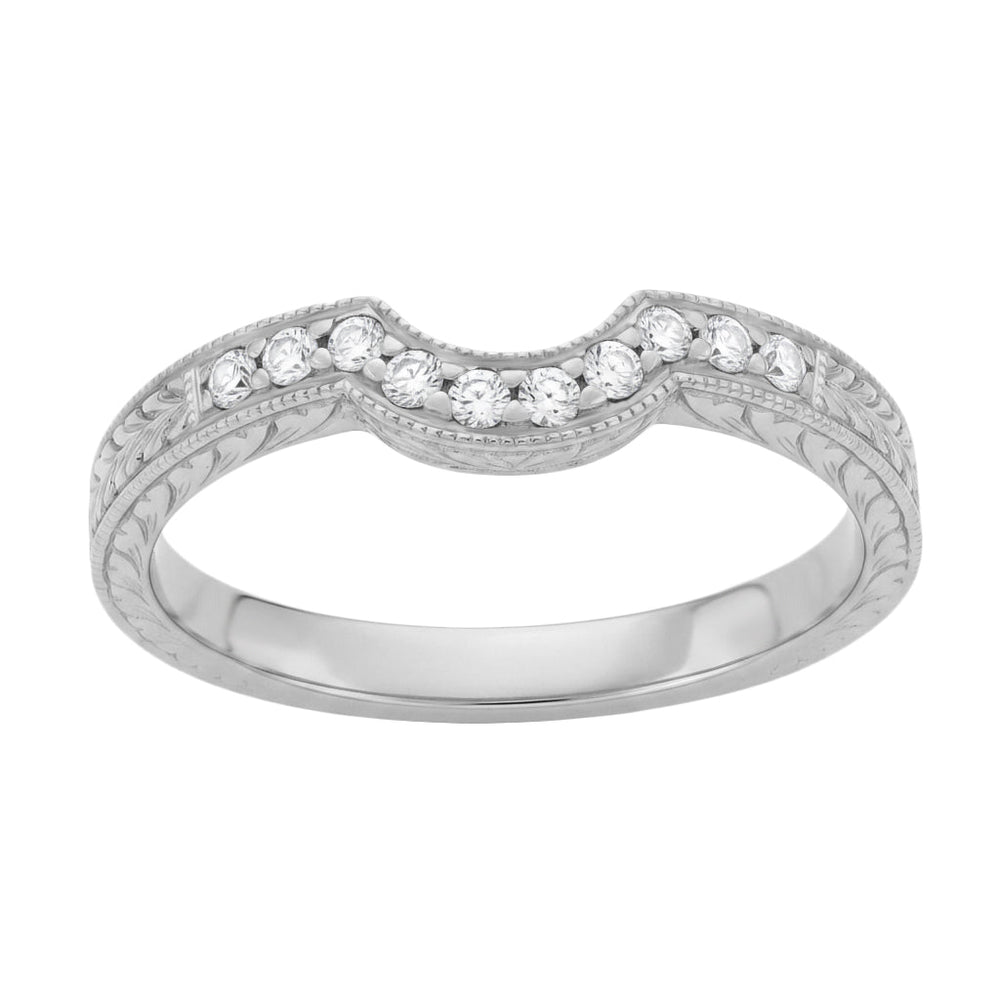 Royal Crown Curved Diamond Wedding Band in White Gold - 14K or 18K