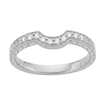Royal Crown Curved Diamond Wedding Band in White Gold - 14K or 18K