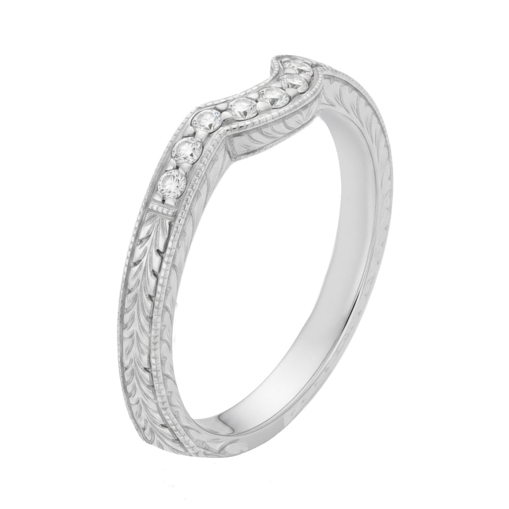 Royal Crown Curved Diamond Wedding Band in White Gold - 14K or 18K - Item: WR460W14K1D-LC - Image: 3