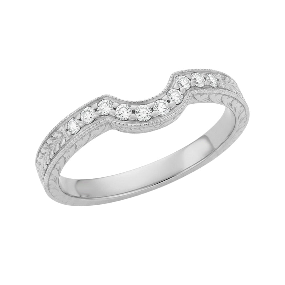 Royal Crown Curved Diamond Wedding Band in White Gold - 14K or 18K - Item: WR460W14K1D-LC - Image: 2