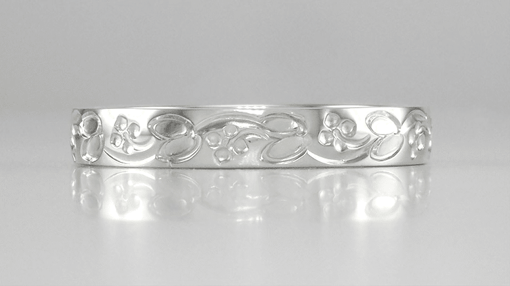 Art Deco Flowers and Leaves Engraved Wedding Ring in White Gold - 18K, 14K or 10K - Item: R626W10 - Image: 4