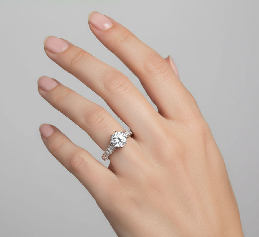 Art Deco 3/4 Carat Antique Style Engraved Crown Engagement Ring in 18 Karat White Gold - Item: R460W75D - Image: 7