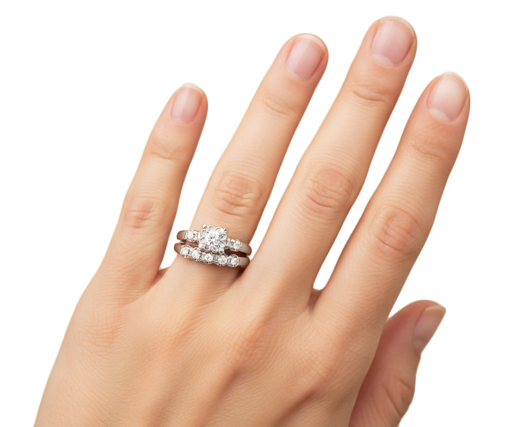 Lucky Clover Retro Moderne White Sapphires Wedding Set in 14K White Gold - Item: R674SWS - Image: 6