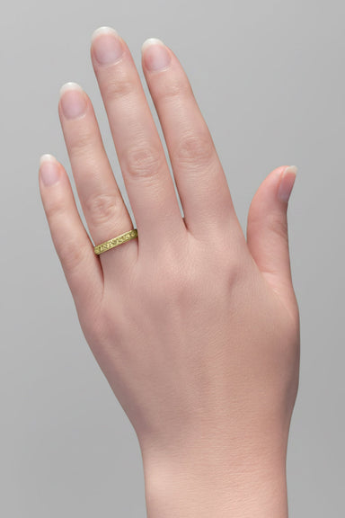 Yellow Gold Art Deco Leaves and Flowers Millgrain Edge Engraved Wedding Band - 3mm Width - alternate view