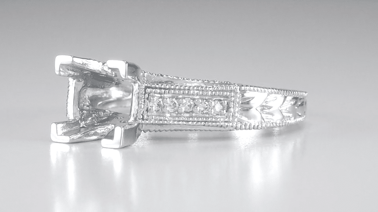 X & O Kisses 3/4 Carat Princess Cut Diamond Engagement Ring Setting in Platinum - Item: R676P - Image: 3