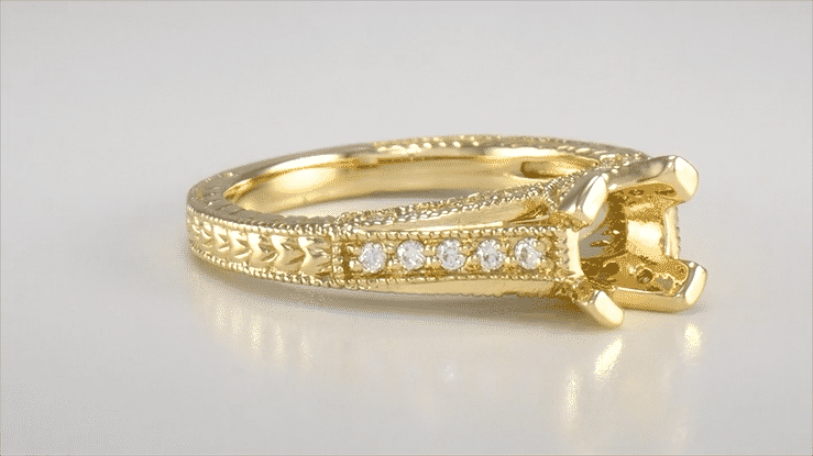 X & O Kisses Yellow Gold 1/2 Carat Diamond Engagement Ring Setting - Item: R1153Y50-2 - Image: 7