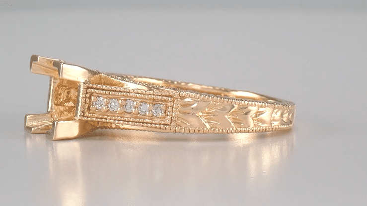 X & O Kisses 3/4 Carat Princess Cut Diamond Engagement Ring Setting in 14 Karat Rose ( Pink ) Gold - Item: R676R-3 - Image: 3