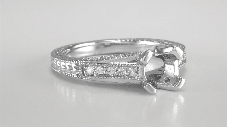 X & O Kisses Platinum 1 Carat Diamond Engagement Ring Semimount for a Round or Asscher Cut - Item: R1153P1-LC - Image: 6
