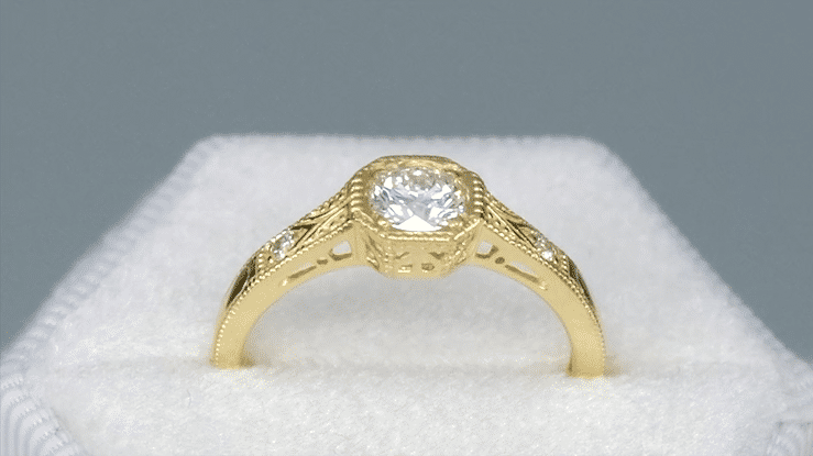 Yellow Gold 1930's Art Deco Filigree Low Profile Diamond Engagement Ring - Item: R298YD10K-LC - Image: 4