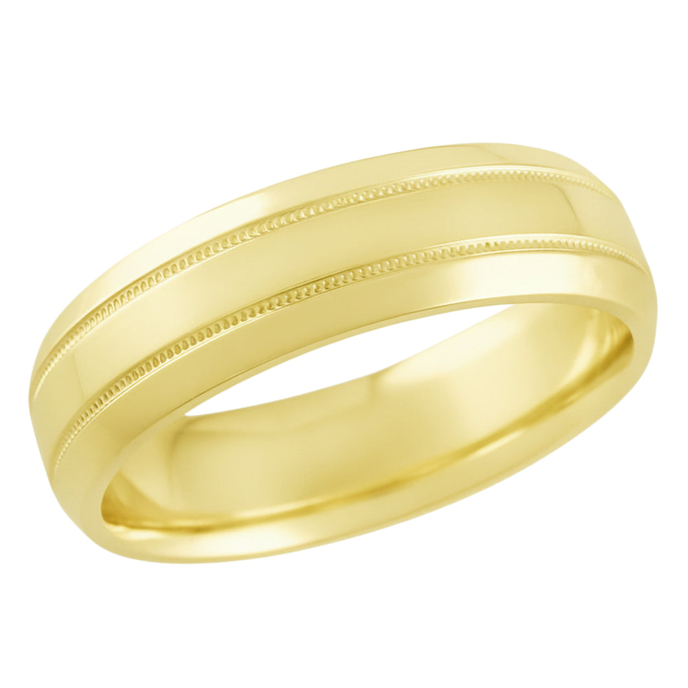Mens 1960's Vintage Style Double Milgrain Center Wedding Band in Yellow Gold - 6mm