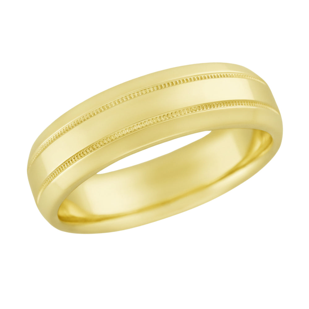 Mens 1960's Vintage Style Double Milgrain Center Wedding Band in Yellow Gold - 6mm - Item: R1263Y10 - Image: 4