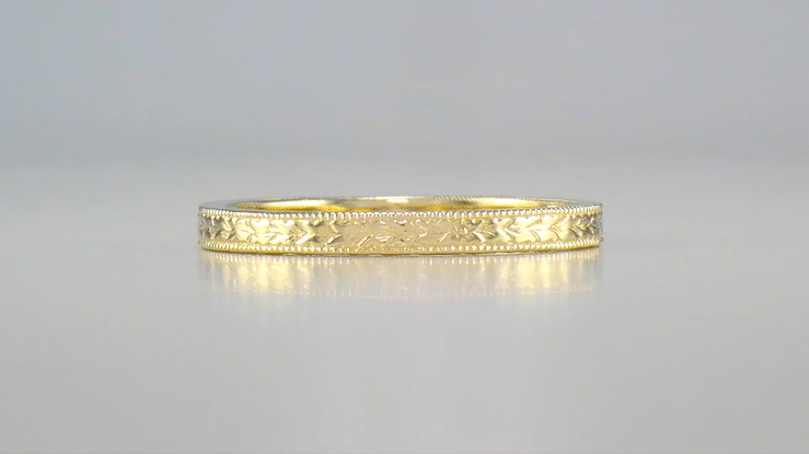 Yellow Gold 1920's Art Deco Engraved Wheat Wedding Band - 10K or 14K - Item: R858Y10ND - Image: 4