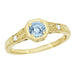 1930's Vintage Style Art Deco Filigree Aquamarine Engagement Ring with Side Diamonds in Yellow Gold