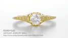 Art Deco Crown of Leaves Filigree Solitaire Diamond Engagement Ring in Yellow Gold