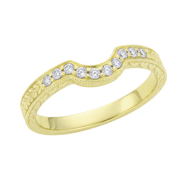 Engraved Contoured Royal Crown Diamond Wedding Band in 14K or 18K Yellow Gold - alternate view