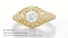 Antique Style White Sapphire Scroll Dome Filigree Edwardian Engagement Ring in 14 Karat Yellow Gold