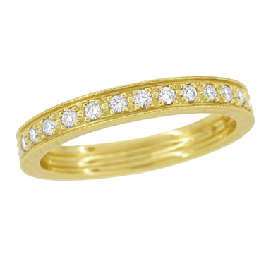 Yellow Gold Art Deco Carved Wheat Diamond Eternity Wedding Band - 14K or 18K