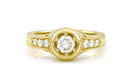 Yellow Gold Art Deco Engraved Scrolls and Flowers 1/2 Carat Filigree Diamond Engagement Ring