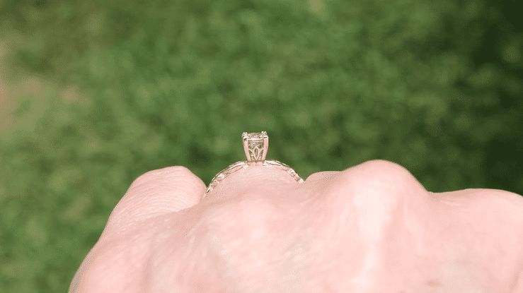 Yellow Gold Art Deco Scrolls Vintage Style Solitaire White Sapphire Engagement Ring - Item: R639YWS - Image: 7