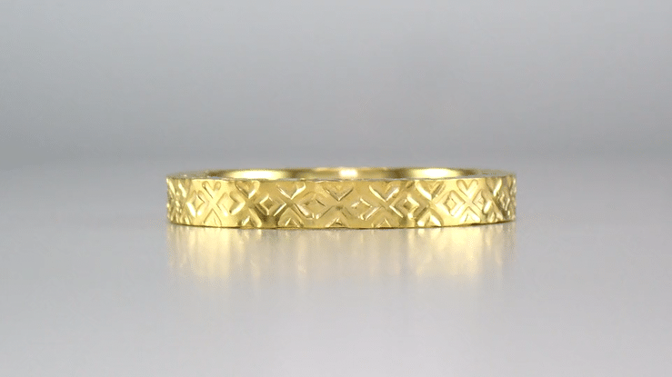 Yellow Gold Carved Geometric 1950's Mid Century Modernist Wedding Band - Item: R623Y10 - Image: 3