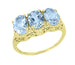 Edwardian Yellow Gold Filigree Three Stone Oval Trio Aquamarine Ring
