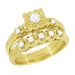 Lucky Clover Retro Modern Diamond Engagement Ring and Wedding Ring Set in 14 Karat Yellow Gold