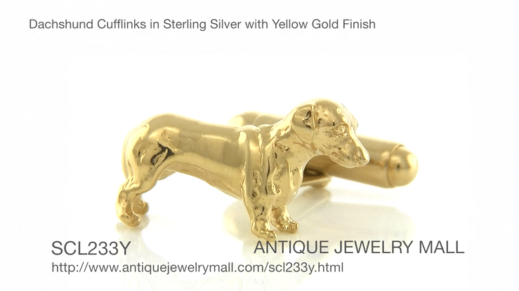 Yellow Gold Plated Solid Sterling Silver Dachshund Cufflinks - Item: SCL233Y - Image: 5