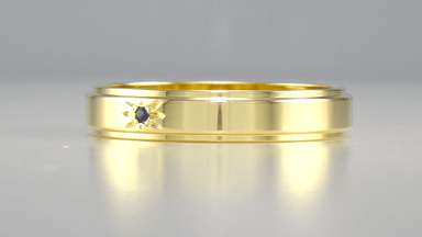 Yellow Gold Mid Century 1950's Starburst Grooved Edge Blue Sapphire Wedding Ring - 4mm Wide - alternate view