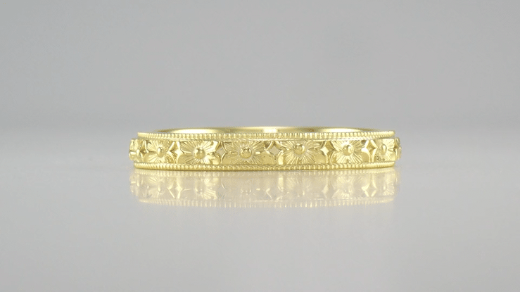 Yellow Gold Vintage Carved Pansy Flowers Edwardian Wedding Ring - Item: R1234Y10 - Image: 5