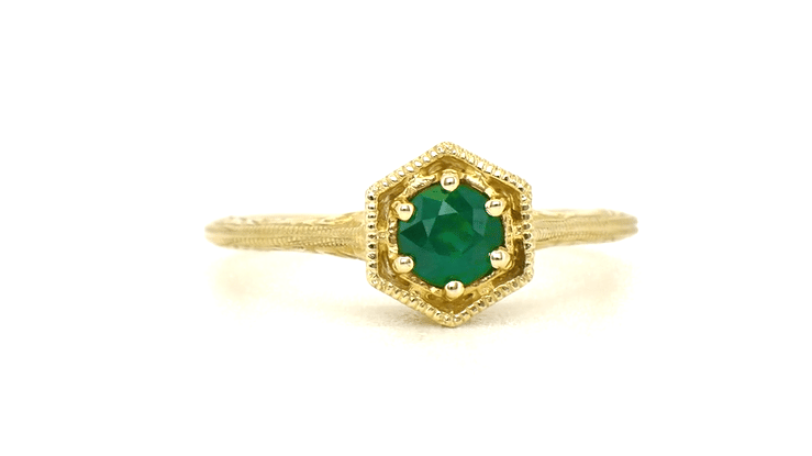 Art Deco Emerald Hexagonal Filigree Engagement Ring in 14K Yellow Gold - Item: R180Y33E - Image: 5