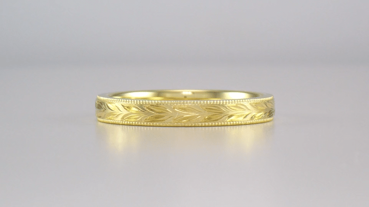 Yellow Gold Vintage Inspired Hand Carved Hawaiian Maile Leaves Wedding Band - 10K, 14K or 18K - Item: R719Y10 - Image: 7