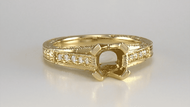 Yellow Gold Antique Inspired X & O Kisses 1 Carat Round or Asscher Diamond Engagement Ring Semimount - Item: R1153Y1K14-LC - Image: 6