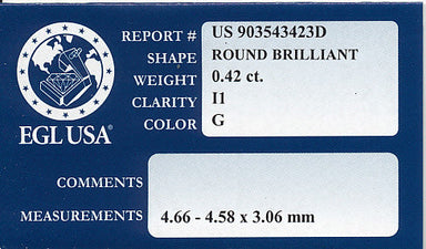 0.42 Carat Round Diamond G Color I1 Clarity | EGL USA Report | Affordable Natural Loose Diamond - alternate view