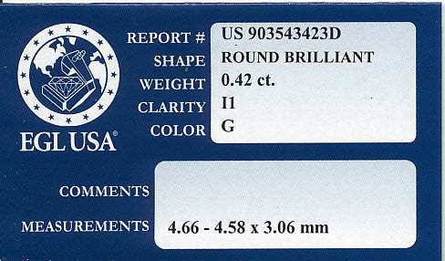 0.42 Carat Round Diamond G Color I1 Clarity | EGL USA Report | Affordable Natural Loose Diamond - Item: D381 - Image: 2