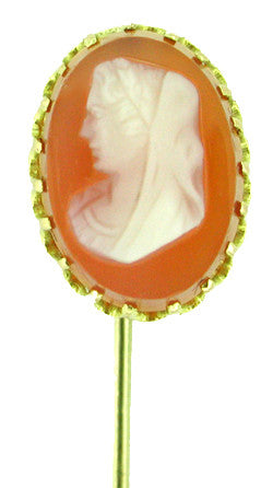 Agate Cameo Antique Stickpin in 14 Karat Gold