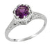 Hexagon Art Deco 3/4 Carat Amethyst Engraved Filigree Engagement Ring in 14K White Gold