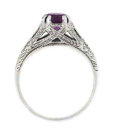 Art Deco Filigree Engraved Amethyst Promise Ring in Sterling Silver - alternate view