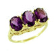 Edwardian Three Stone Filigree Vintage Amethyst Ring in Yellow Gold - Oval Amethyst - R159