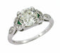 Antique 1.60 Carat Old Mine Cut Diamond and Side Emerald Platinum Engagement Ring